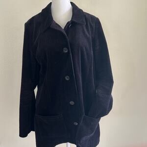 J Jill Wide Wale Corduroy Coat Jacket SZM Black Button Front Long Sleeve